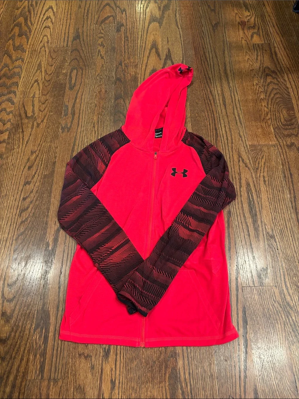 Under Armour. Long sleeve zip up with hood. Size large